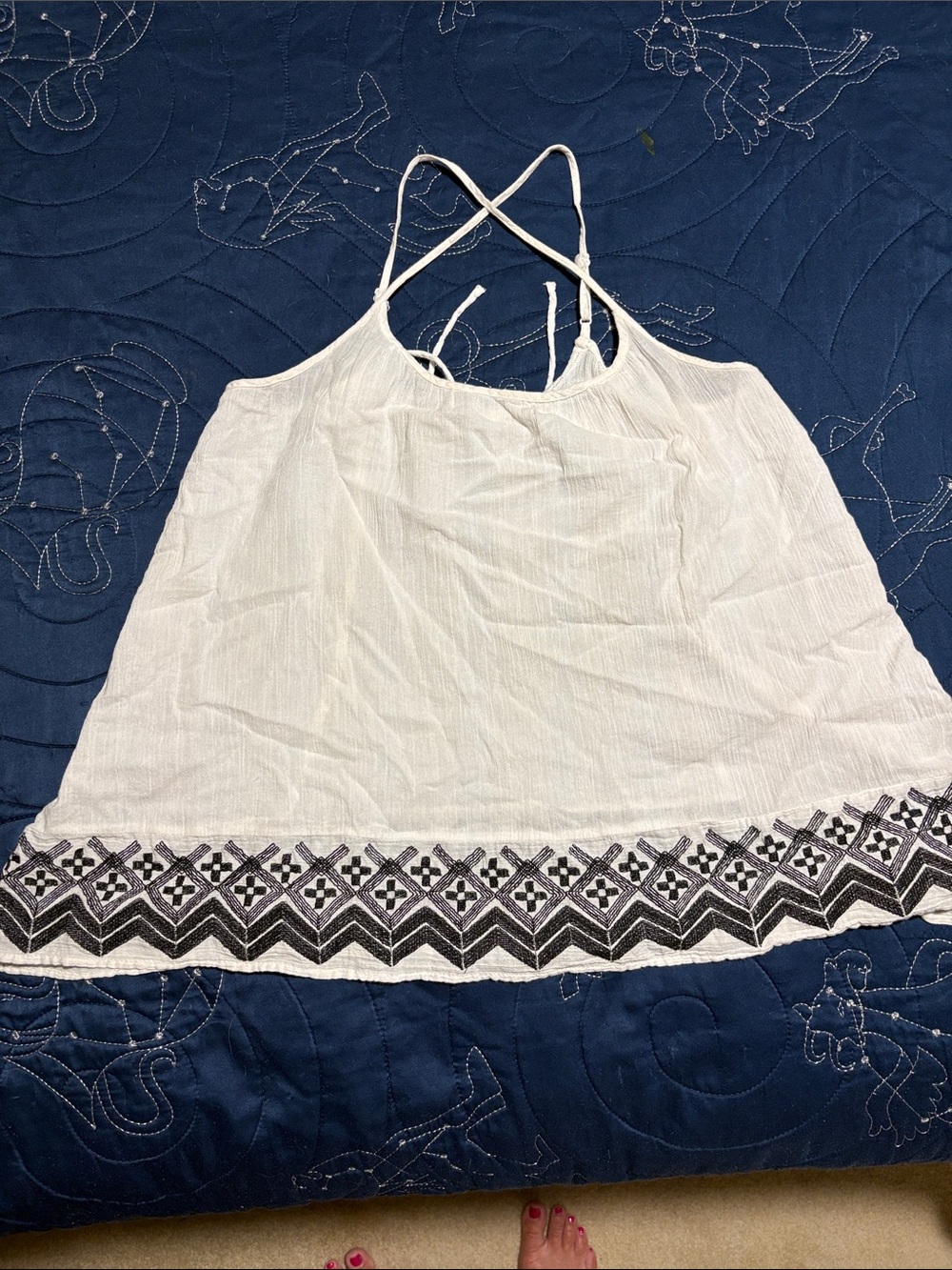 Old Navy White Strappy Camisole with Black Embroidered Hem